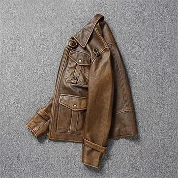 VMAKBUWIS Men's Genuine Leather Jacket Cowhide Hunting Jacket